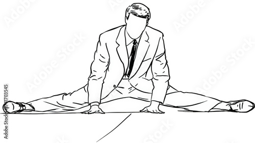 Flexible Businessman in a Suit Performing a Full Split.