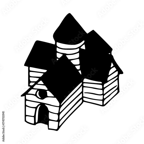 fantasy lighthouse and houses doodle