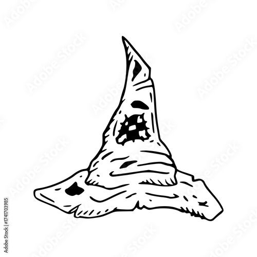 old, worn witch hat illustration