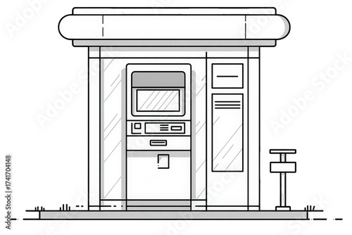 Outdoor Automated Teller Machine Booth Line Drawing.