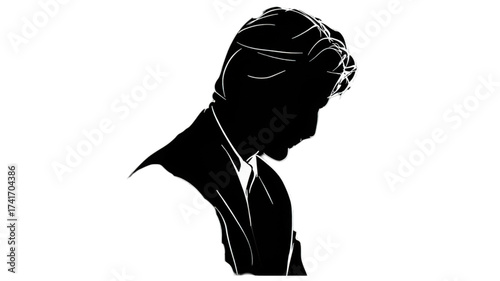 Black silhouette of a pensive man looking down.