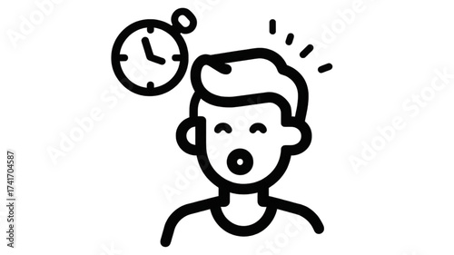 Simple line icon of a person shocked by a clock.