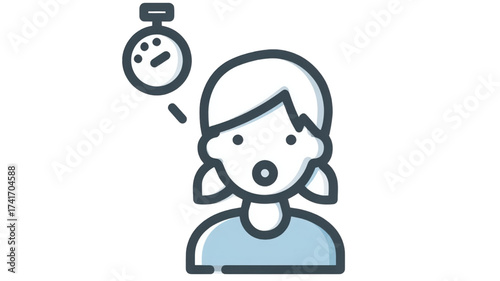 Vector icon of a girl feeling pressure from a deadline timer.