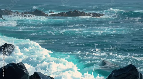 Slow-Motion Ocean Waves Crashing on Black Volcanic Rocks – Turquoise Sea 4K 60fps