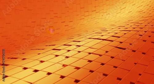 Abstract Orange Geometric Pattern of Small Cubes Curving in a Modern Digital Style