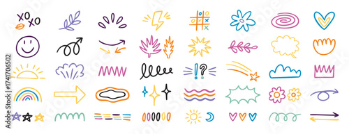 Wallpaper Mural Playful kids doodle elements set with colorful icons and cute shapes. Hand drawn. Torontodigital.ca