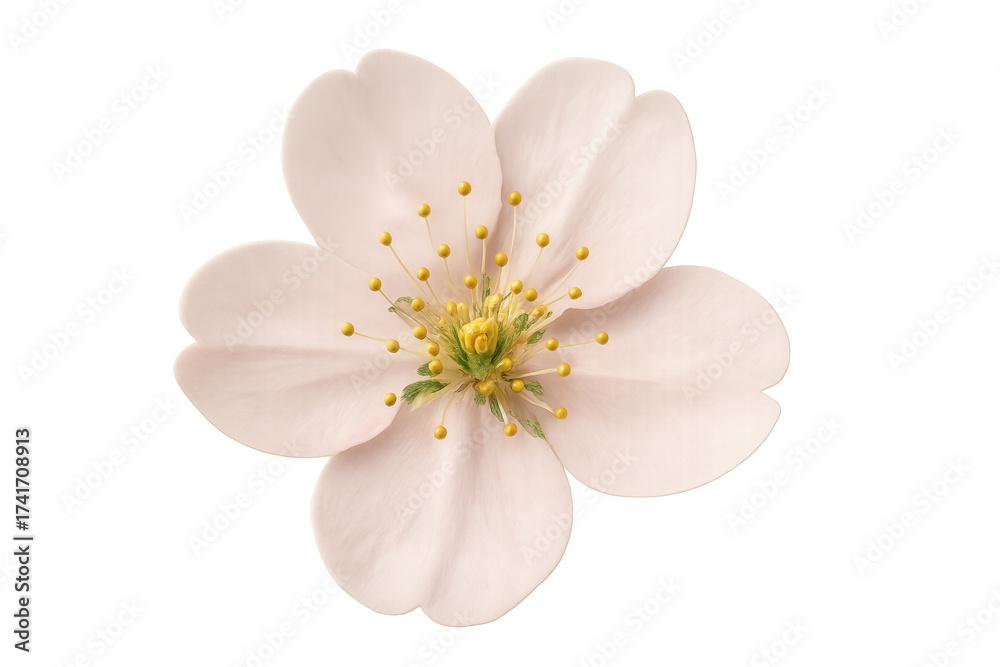 Fototapeta premium Cherry blossom flower with delicate pink petals and yellow stamen, blooming in spring, transparent background