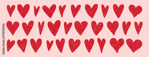 hearts hand drawn rough brush stroke texture hearts isolated set. Doodle hearts. Design elements for Valentines day