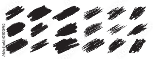 scratch, accidental touch black paint, ink brush stroke shapes, brush lines. Vector dirty grunge elements.