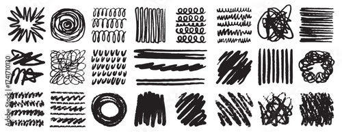 Doodle grunge ink brush stroke handwriting set. Hand drawn scribble vector squiggle swirl set. messy black crayon line. decorative signature, bold pencil sketch texture