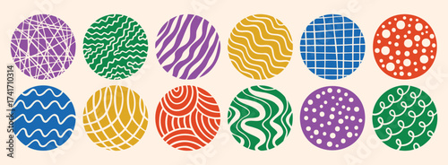 circles abstract colorful backgrounds or patterns. hand drawn doodle round shapes. spots, drops, curves and lines. contemporary modern trendy elements