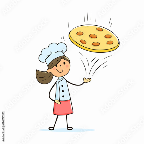 A chef skillfully tossing a pizza dough in the air, a delightful culinary art demonstration