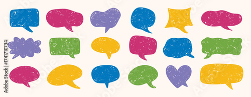 Hand drawn speech bubbles colored textured set dialogue design