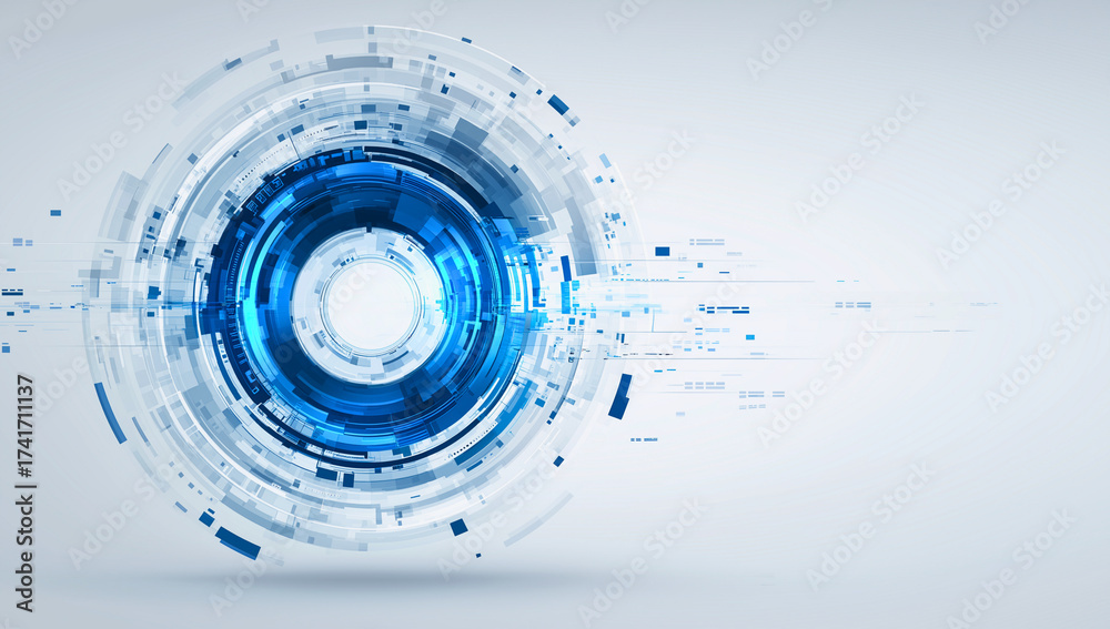 Obraz premium Futuristic Blue Digital Circle Background — Abstract Technology Interface