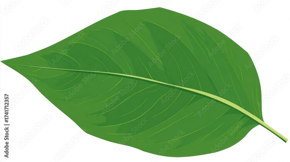Obraz premium A single, vibrant green leaf with prominent veins, isolated on a white background.