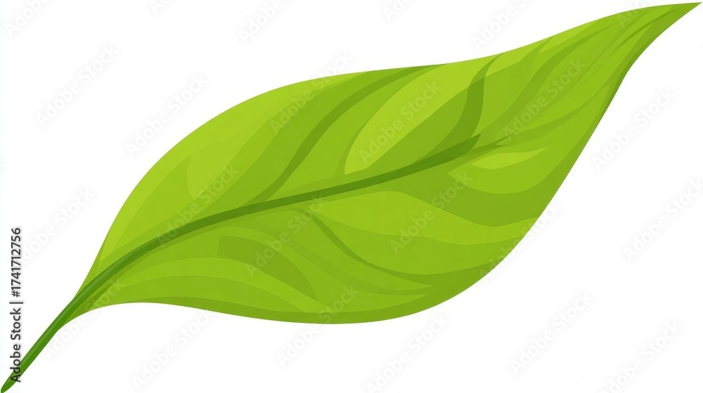 Obraz premium A vibrant illustration of a single green leaf, showcasing detailed veins and a smooth surface.