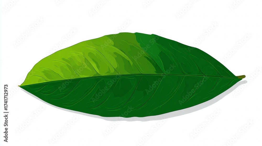 Obraz premium Close-up illustration of a vibrant green leaf with varying shades and detailed veins.