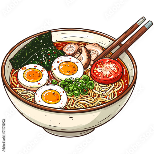 Steaming Japanese miso soy tonkotsu ramen with shining pork and eggs symbolizing harmony, warmth, and joy
