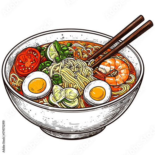 Steaming Japanese miso soy tonkotsu ramen with shining pork and eggs symbolizing harmony, warmth, and joy
