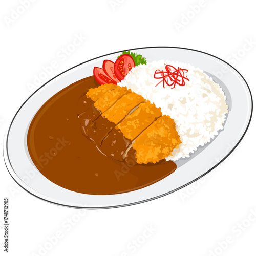 Golden chicken and beef cutlet curry rice with sparkling red chili symbolizing warmth, harmony, and happiness
