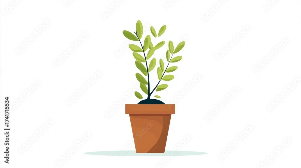 Fototapeta premium Illustration of a plant in a pot with green leaves.