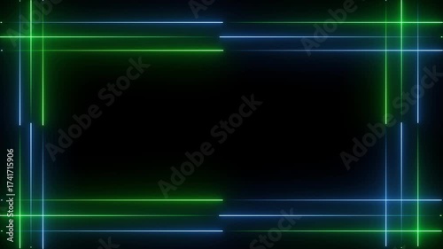 Wallpaper Mural Dynamic Neon Blue and Green Rectangular Border with Intersecting Light Lines frame glowing Torontodigital.ca