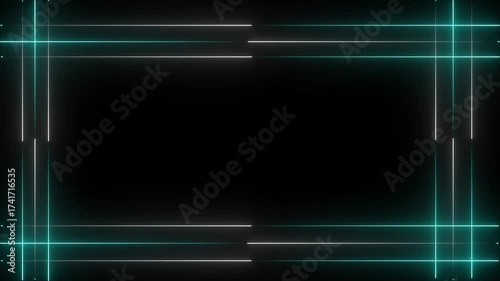 Wallpaper Mural Geometric Neon Light Frame Border with Teal and White Lines on Black Background image photo Torontodigital.ca