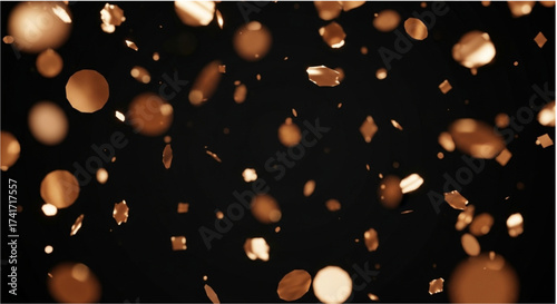 A mesmerizing shot of confetti or gold coins that dance elegantly through the frame on a background that absorbs light, creating a captivating spectacle. vector png illustration