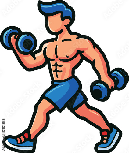 ダンベルで運動をする男性のイラスト