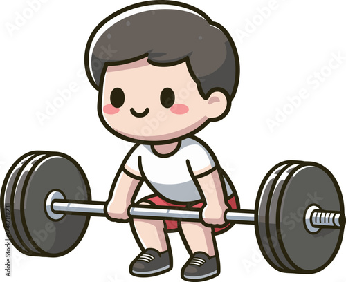 バーベルを持ち上げようとする男性のイラスト