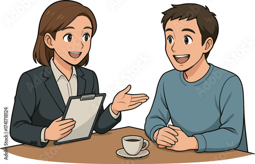 ビジネスの会話をする男女のイラスト