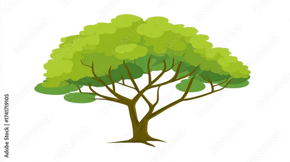 Obraz premium Isolated green tree or vector silhouette with leaves for spring or summer design and nature illustration