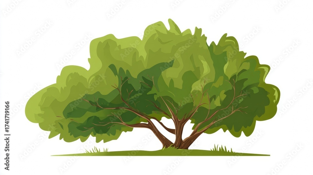 Fototapeta premium A single green oak tree and fresh lettuce plant with leaves and a branch isolated on white for nature and food photography