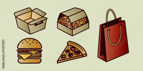 Fast Food Icons Set Burger Pizza Delivery