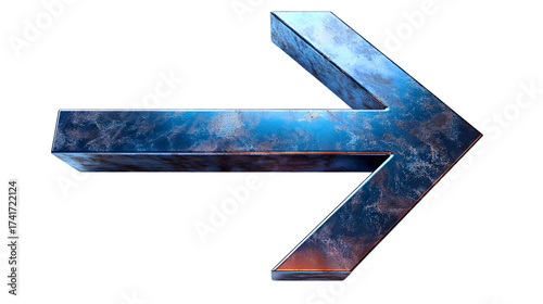 3D Metallic Blue Right Arrow Isolated on White. Isolated on transparent background, png