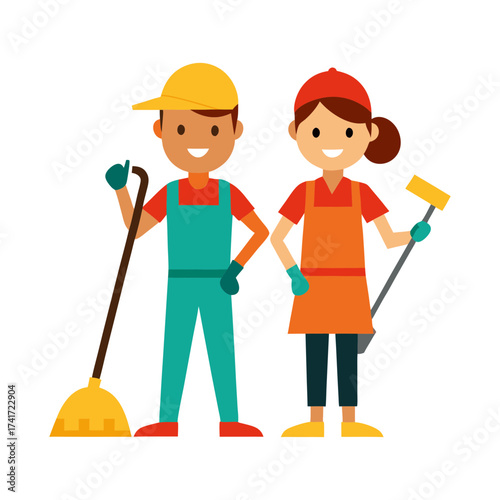 Home cleaning worker with tools