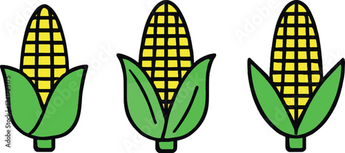 Cartoon Corn Cobs with Green Husks Fresh from the Farm Harvest Season Bounty