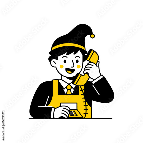 Cute character in Noritake-style A friendly customer service representative taking a call