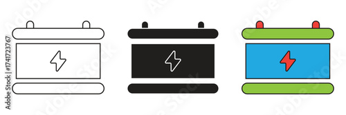Natural technology battery icon set. Simple flat design battery technology vector icons.