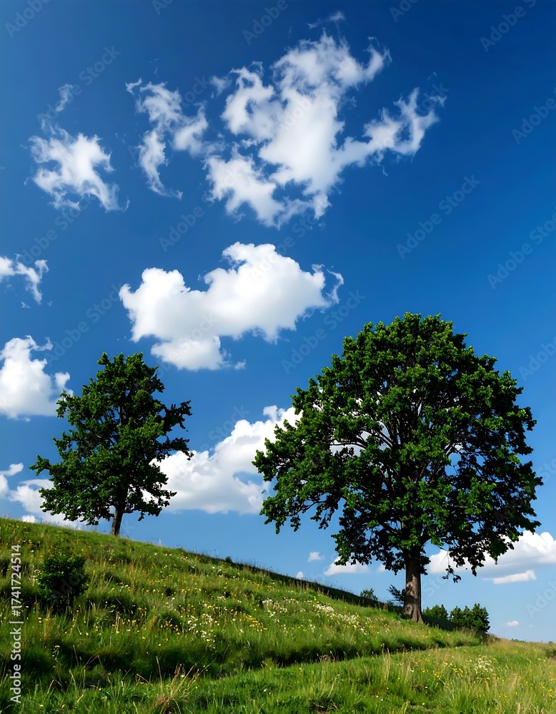 Obraz premium Summer landscape with trees and clouds