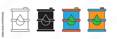Large drum oil container icon set. Vector kitchen design Large durm oil container.