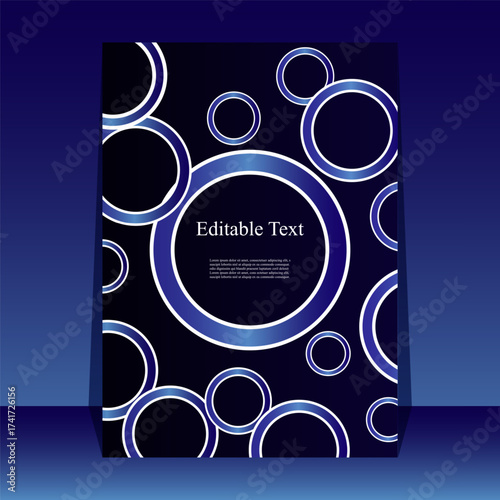 Abstract Concentric Circles Poster Template – Blue Gradient Background. Editable central text area makes it ideal for tech presentations, business flyers, or digital campaigns.