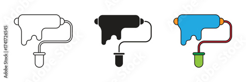 Paint roller icon set icon. Paint symbols. Brush, color, paint, renovation, interior, work tool, art. Outline, flat and colored style. Flat design.