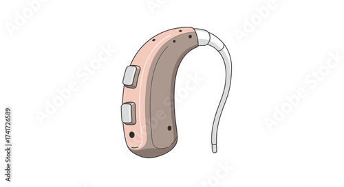 Detailed vector illustration depicting a contemporary behind-the-ear hearing aid with crisp lines