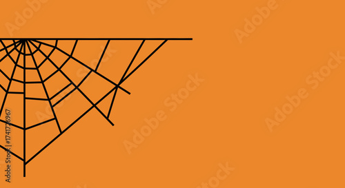Stylized vector graphic illustration of a corner spider web on an orange background.