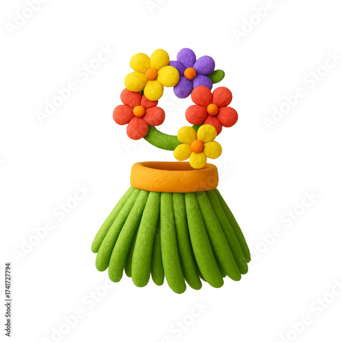 Cute felt lei and grass skirt decoration isolated on transparent background