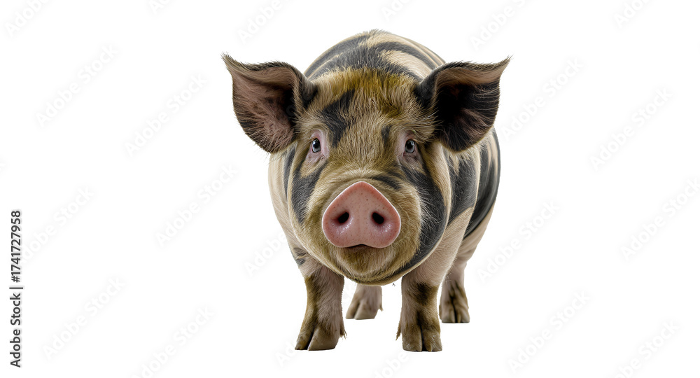 Fototapeta premium Pig Facing the Camera on a White Background