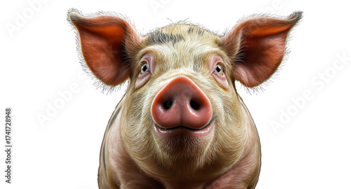Smiling Pig Portrait with Black Background