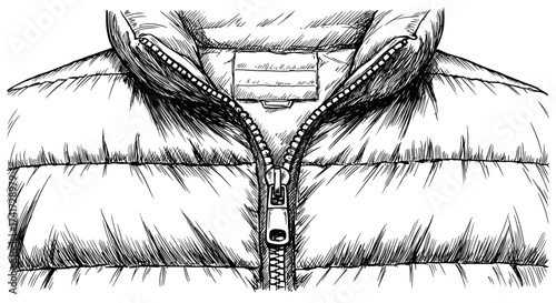 Down jacket zipper closeup showing texture and detail, winter fashion concept