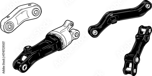 Modern Minimalist Shock Mount Icon: Flat Silhouette, Automotive Suspension Component Vector for Vehicle Illustration, Car Part, Engineering.